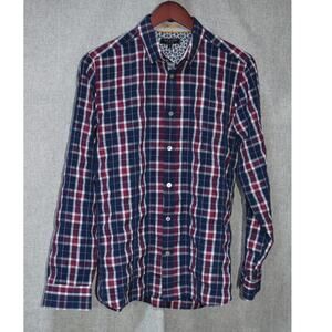 Ted Baker London Size 3 Medium Blue Red Plaid Shirt Modal Blend